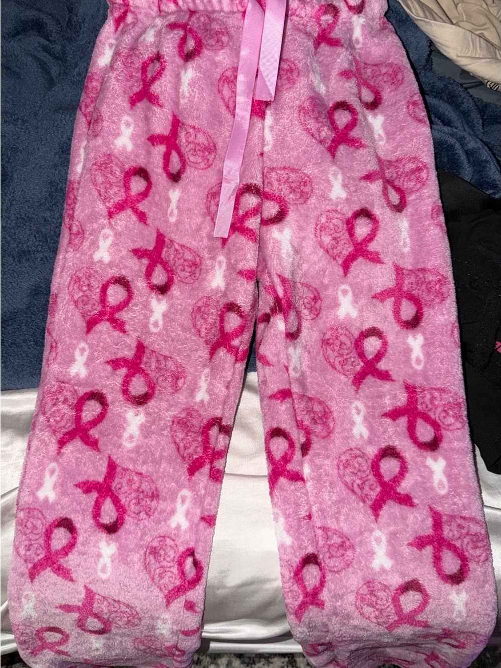 Women’s Pink Fleece Pajama Pants with Ribbon Print